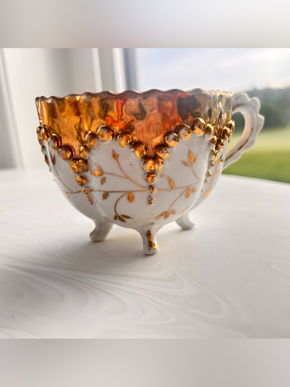 RARE Hand painted 1949 Vintage mustache teacup demitasse cup w gold trim